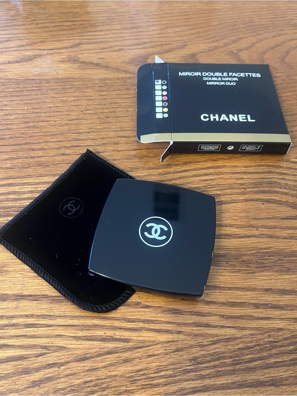 CHANEL Black Compact Mirror with Velvet Pouch